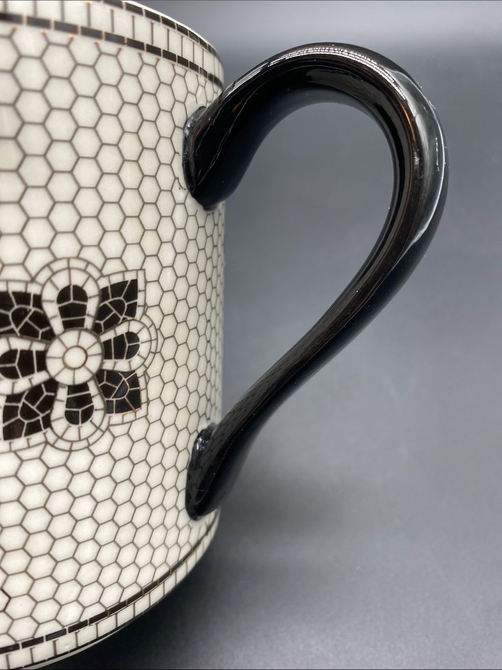Anthropology Tiled Cup Monogram “ A” White, Black, Gold - Picture 2 of 8